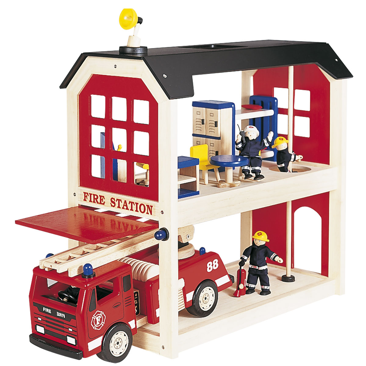 wooden firehouse playset