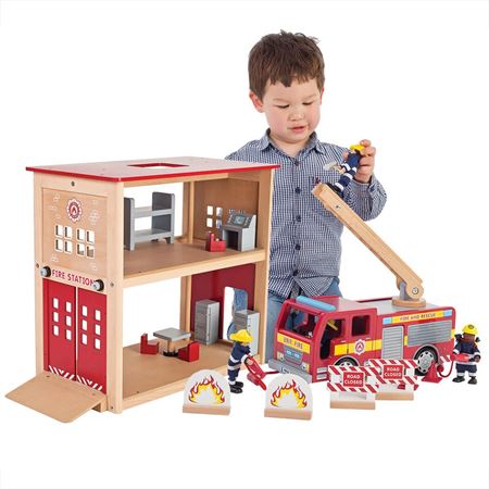 wooden fire station toy