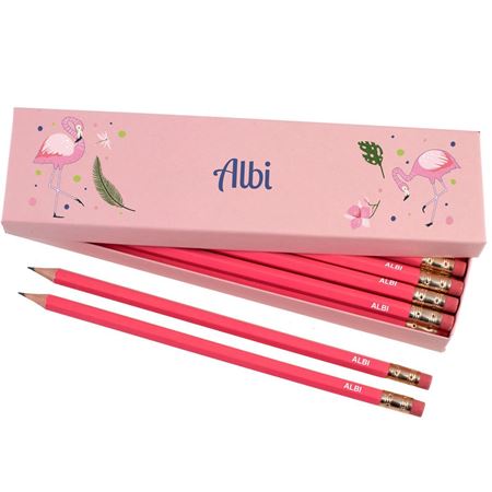 Picture of Box of 12 Named HB Pencils - Flamingos